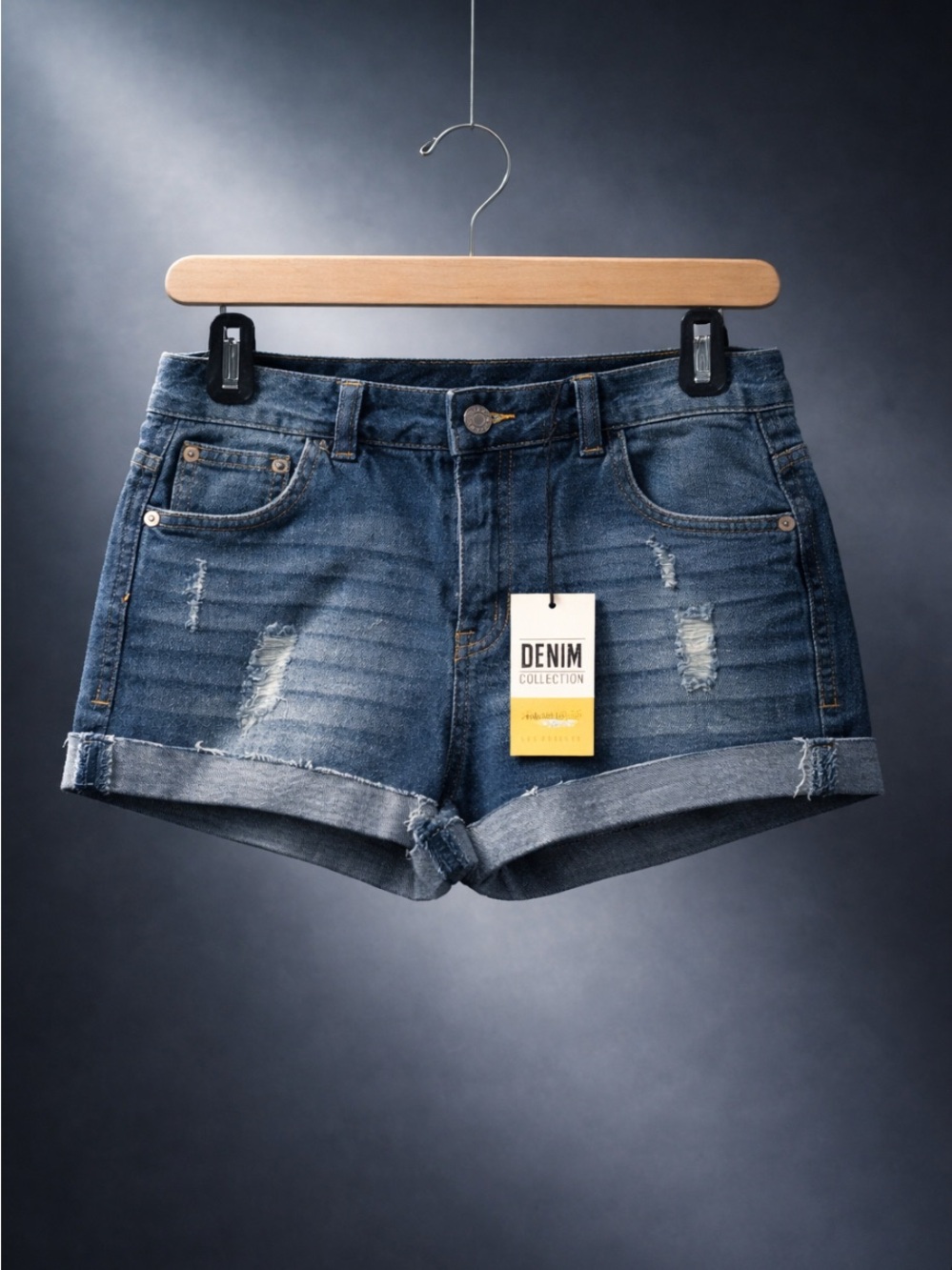 Love tree denim juniors Dark Blue Distressed Roll-Cuff Shorts